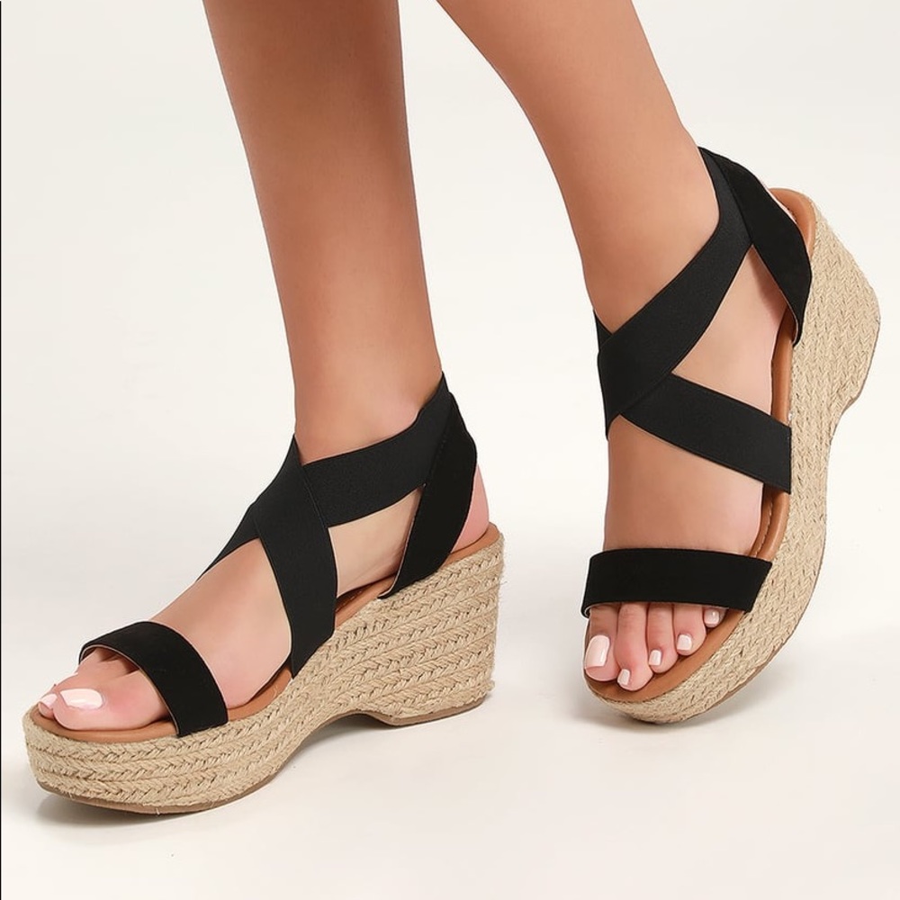 Black Platform Espadrille Sandals